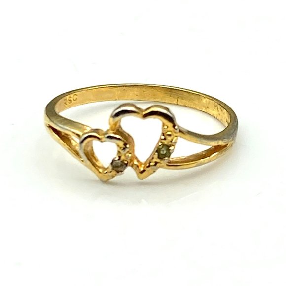Vintage Ring RSC 18KGE CZ Double Heart Ring with Elegant Minimalist Crystal Spar - Picture 1 of 6